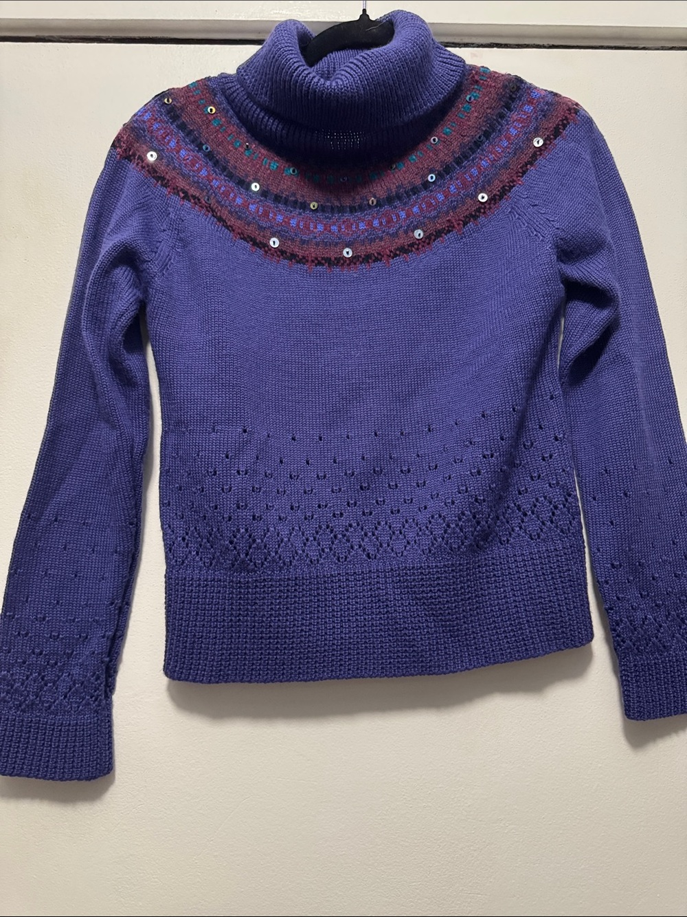 American Girl Purple Turtleneck Sweater with Sequin Fair Isle Yoke